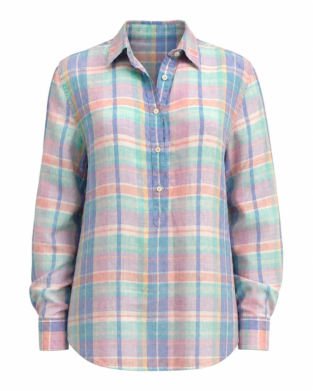 Southern Tide Small Madras Linen Hadley Popover Plaid Shirt Coastal Preppy